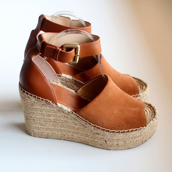 Marc Fisher Adalyn Brown Suede & Leather Platform Espadrille Ankle Strap Sandals - Picture 16 of 16